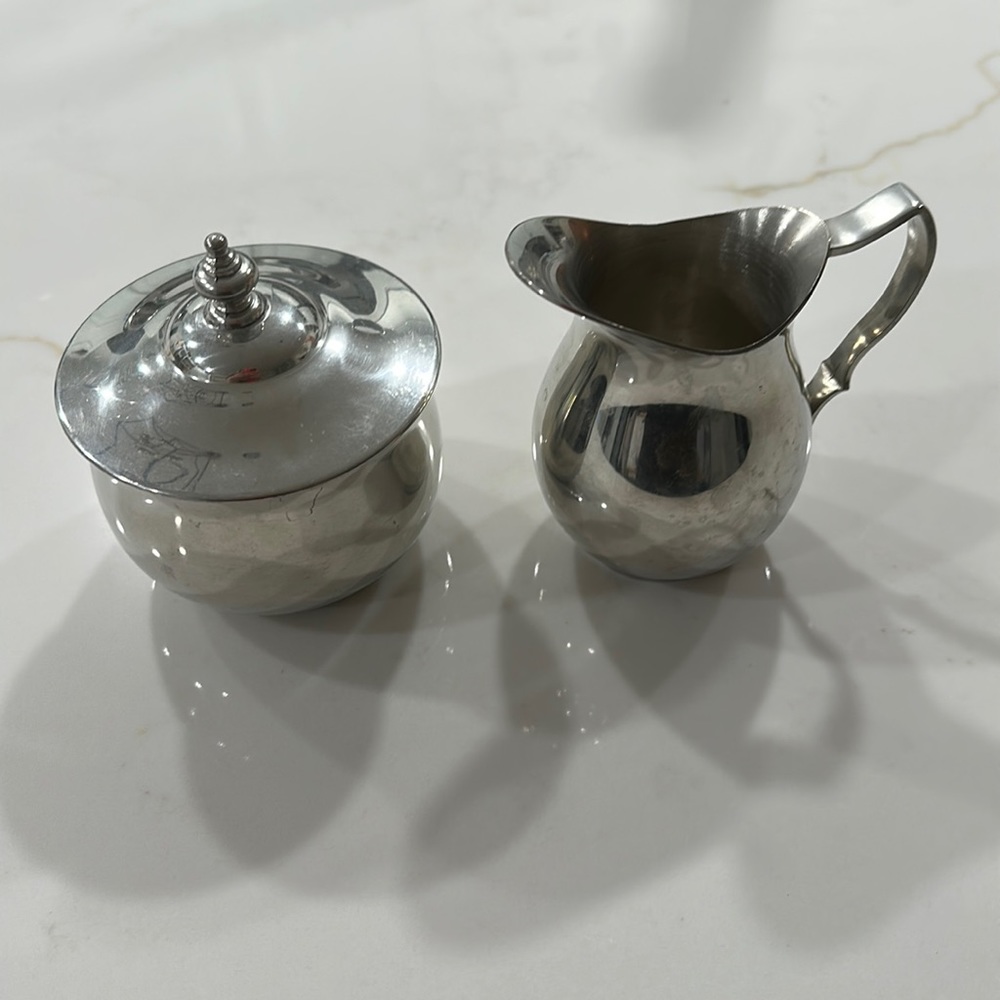 Stieff pewter creamer and sugar